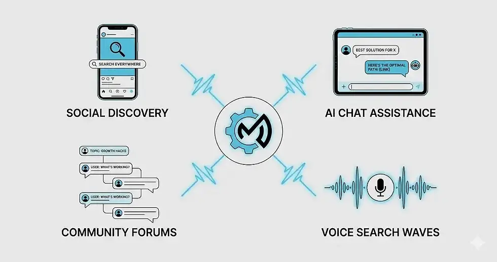 A technical diagram showing the flow of marketing channels into a central revenue infrastructure system.