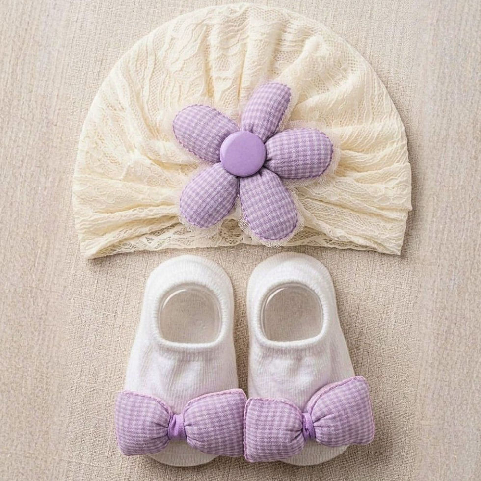 flower turban cap and booties set