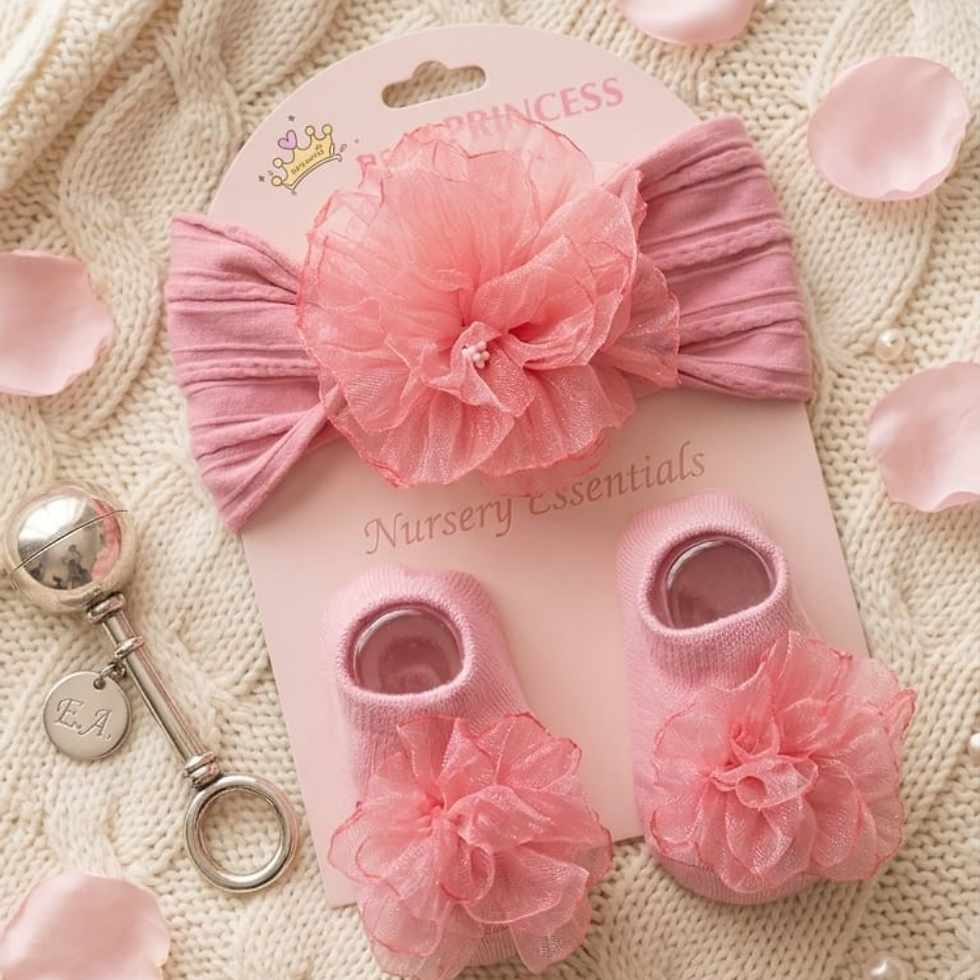 Baby girl headband and socks set