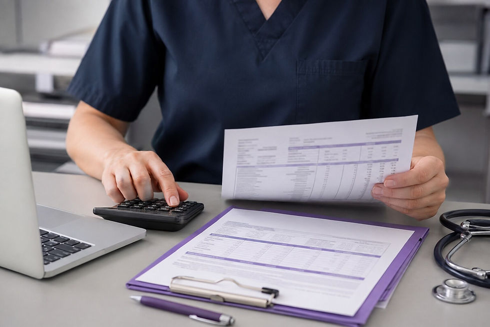 UK locum doctor reviewing an umbrella company payment breakdown.