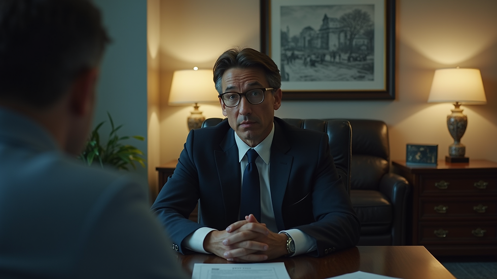 High angle view of a private investigator conducting an interview in a quiet office