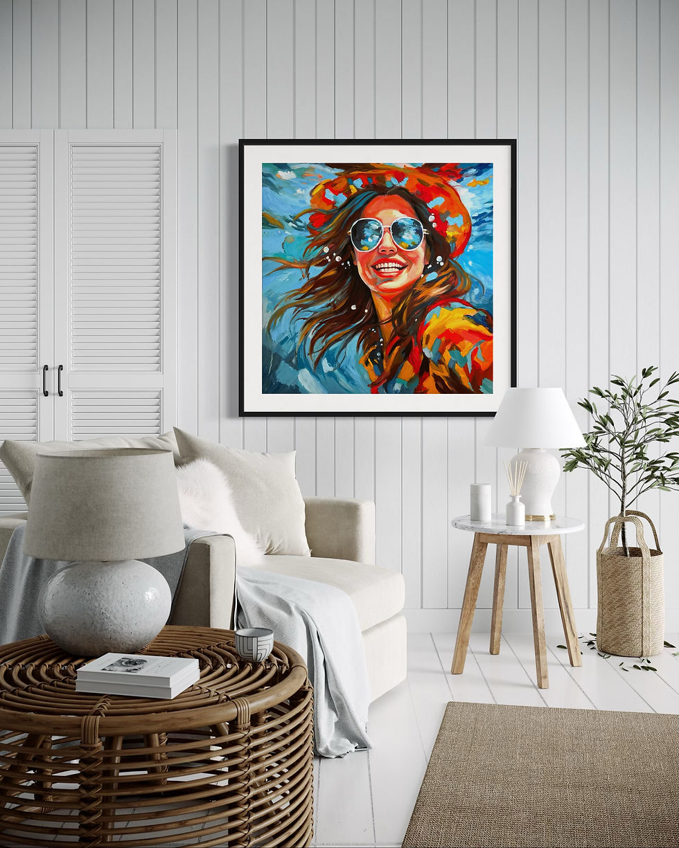 Thumbnail: Happy - Print - Hand-enhanced with oil pastels