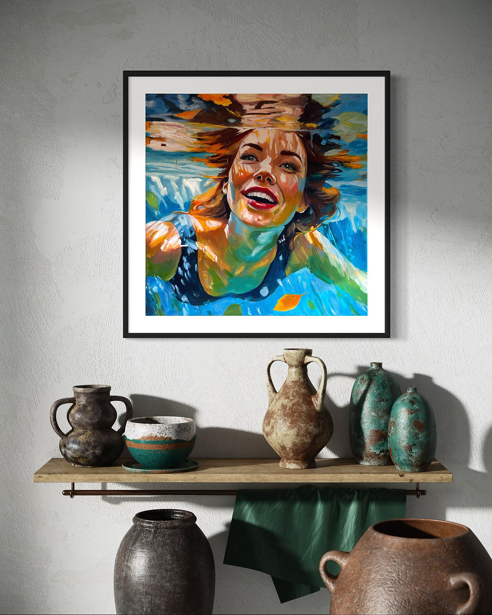 Thumbnail: Under Water - Print - Hand-enhanced with oil pastels
