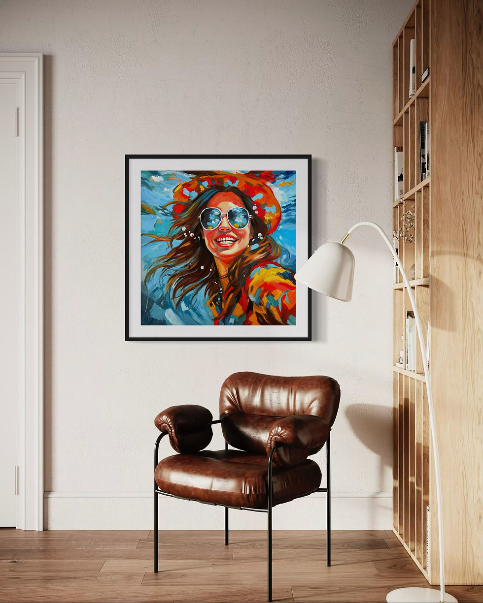 Thumbnail: Happy - Print - Hand-enhanced with oil pastels