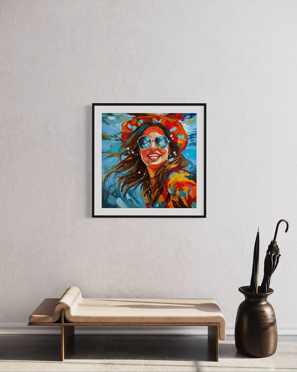 Thumbnail: Happy - Print - Hand-enhanced with oil pastels