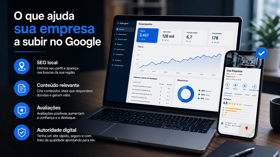 painel de SEO local mostrando empresa no topo do Google
