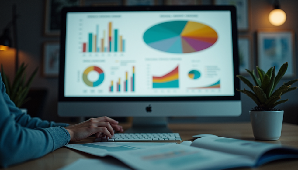 Vista frontal de empresário analisando gráficos em tela de computador