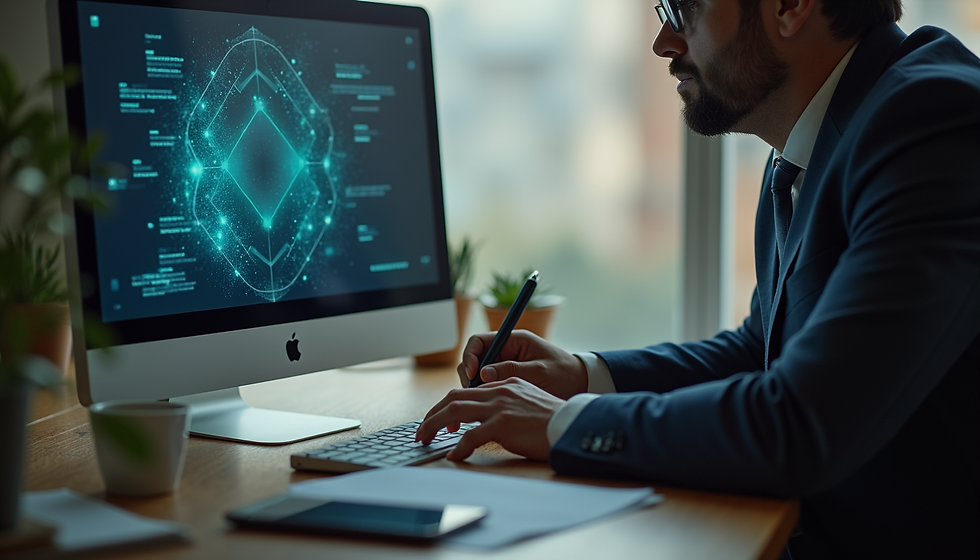 Empresário analisando presença online em tela de computador