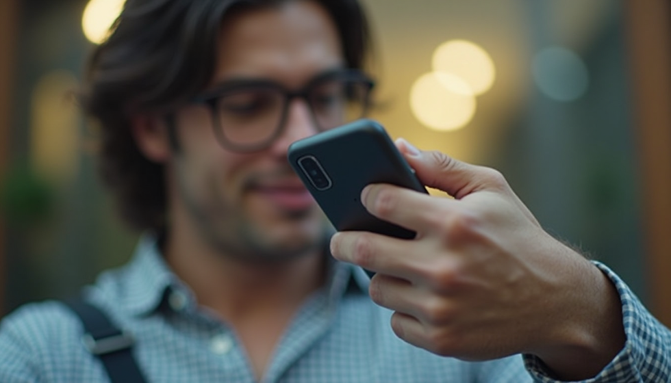 Close-up de empresário pesquisando sua empresa no Google pelo celular