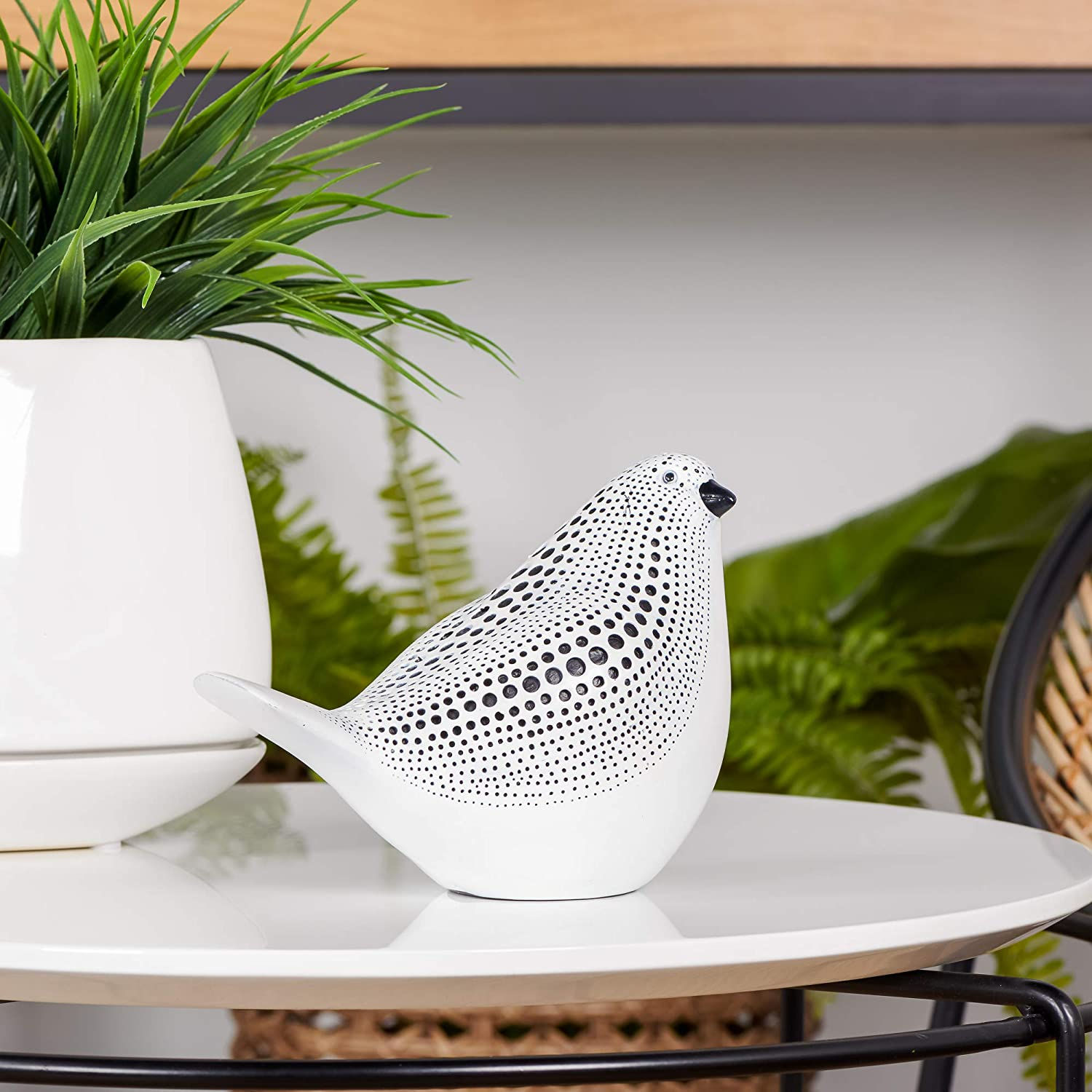 DEBOSSED DOTTED CERAMIC SITTING BIRD - WHITE