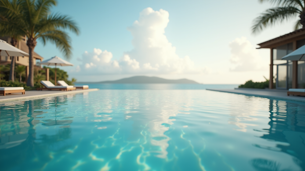 Close-up view of a luxury resort pool with ocean view