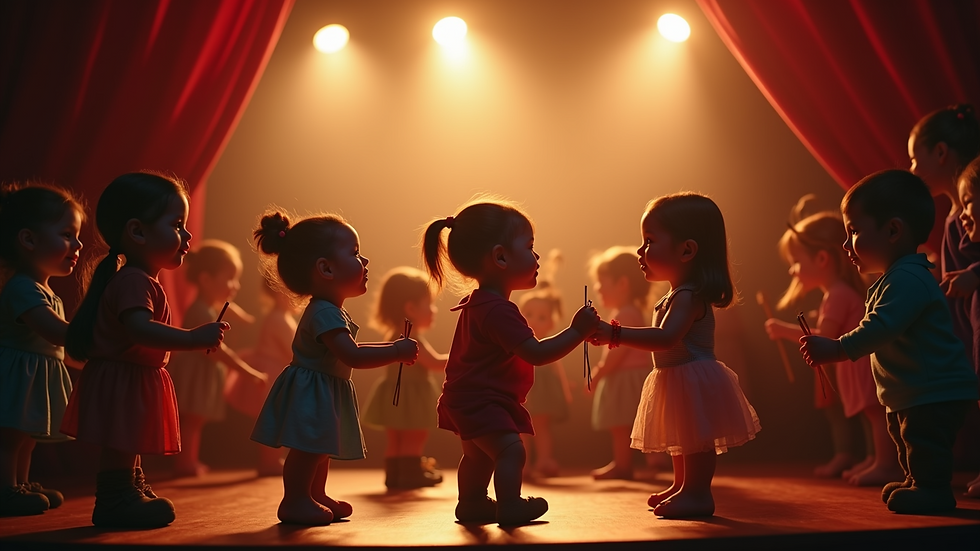 Eye-level view of children engaged in a puppet show performance