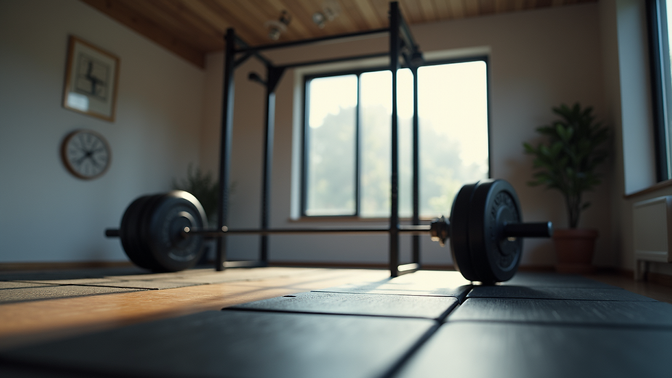 Eye-level view of a minimalist home gym setup