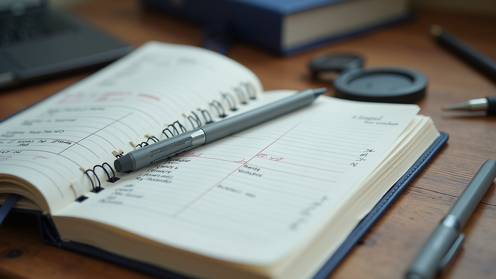 Close-up view of a fitness journal with workout notes and progress tracking