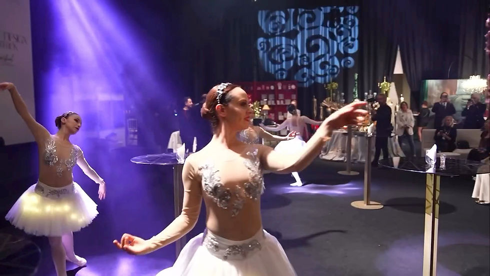 A dancer dressed like ballet ballerina during the show time celebration in Istanbul Table Deign Exhibition.