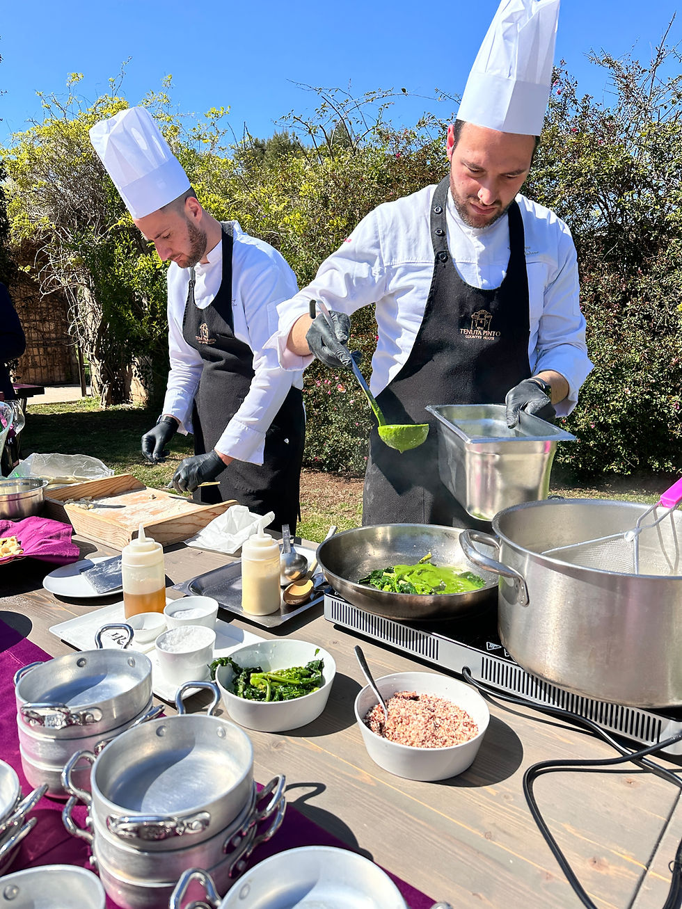 Chefs at Tenuta Moreno preparing for the guest with artisanal techniques.