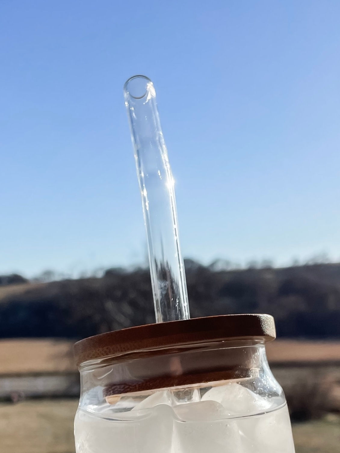 Bamboo Lid + Glass Straw Set