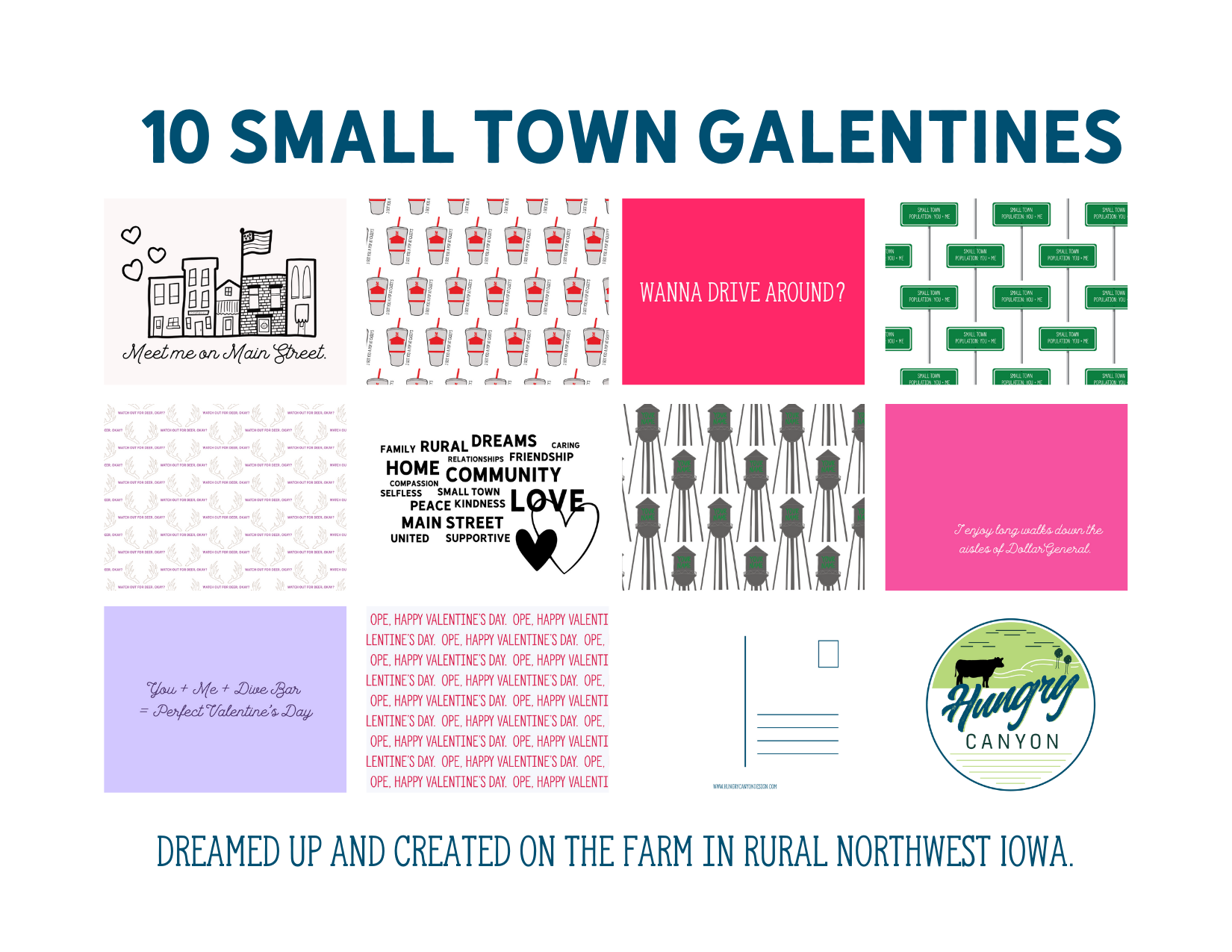 Small Town Galentine Postcard Set-wholesale
