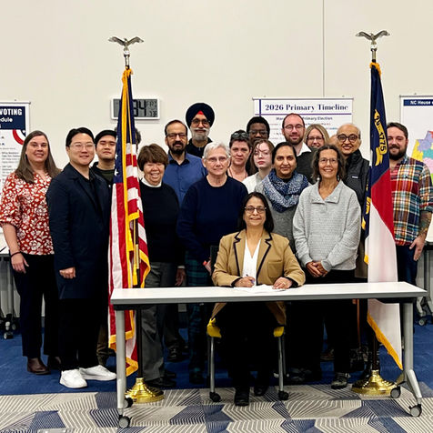 Photo of filing day for Mona Singh for Wake County Commissioner