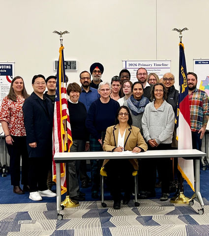 Photo of filing day for Mona Singh for Wake County Commissioner