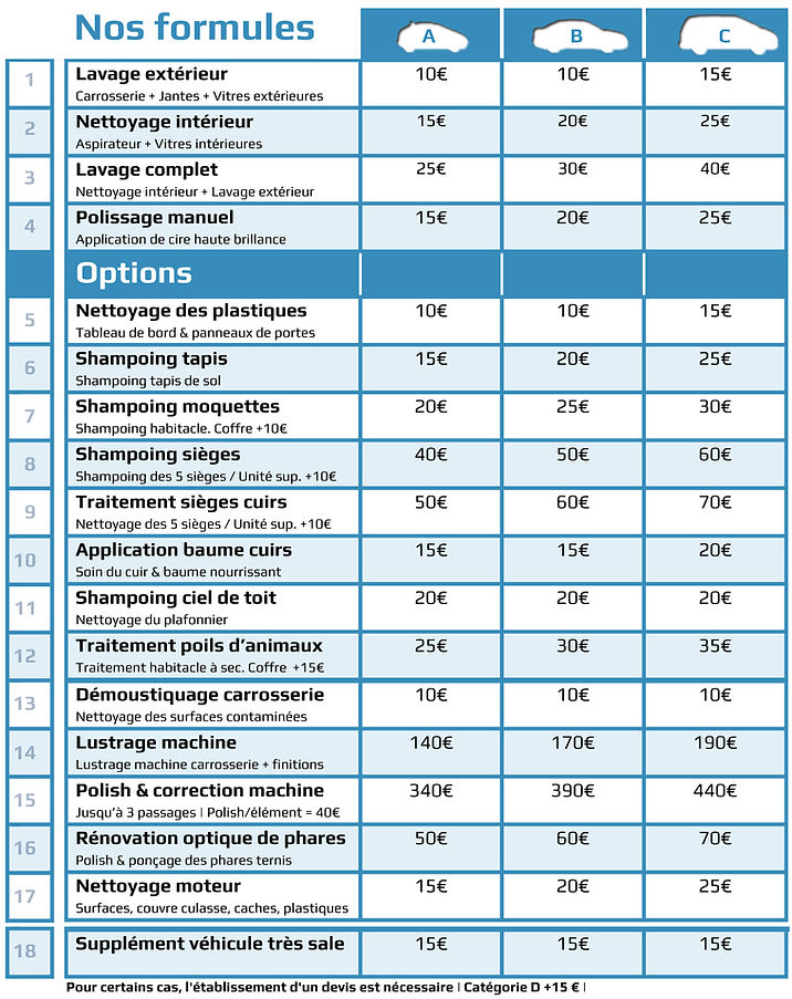 Formules et tarifs