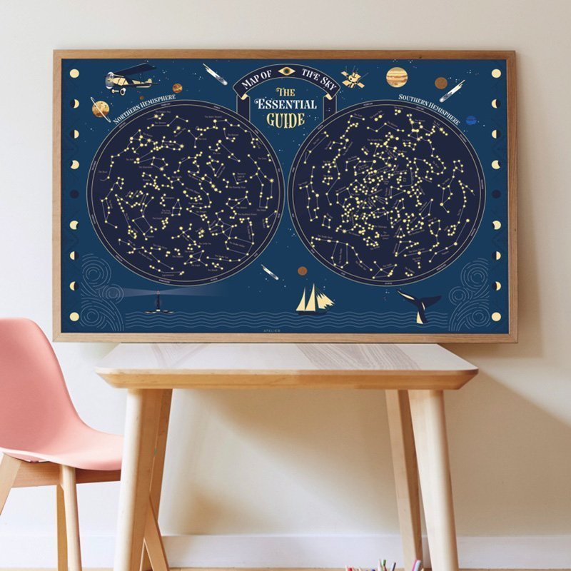 Affiche du ciel et constellations à recréer avec autocollants phosphorescents