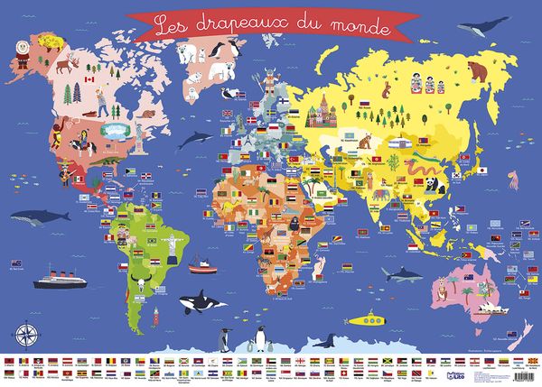 Affiche plastifiée Les drapeaux du monde