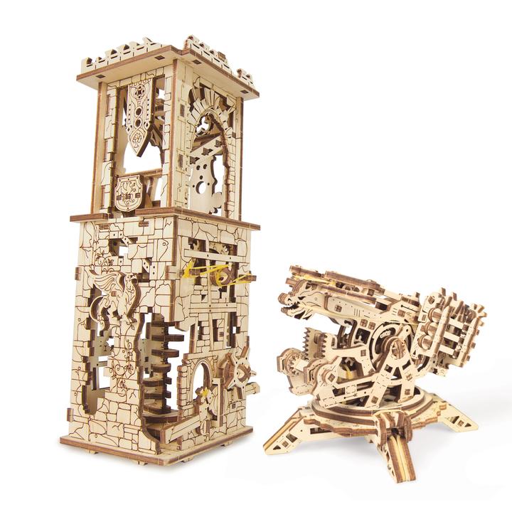 Tour et baliste - modèle mécanique en bois à construire