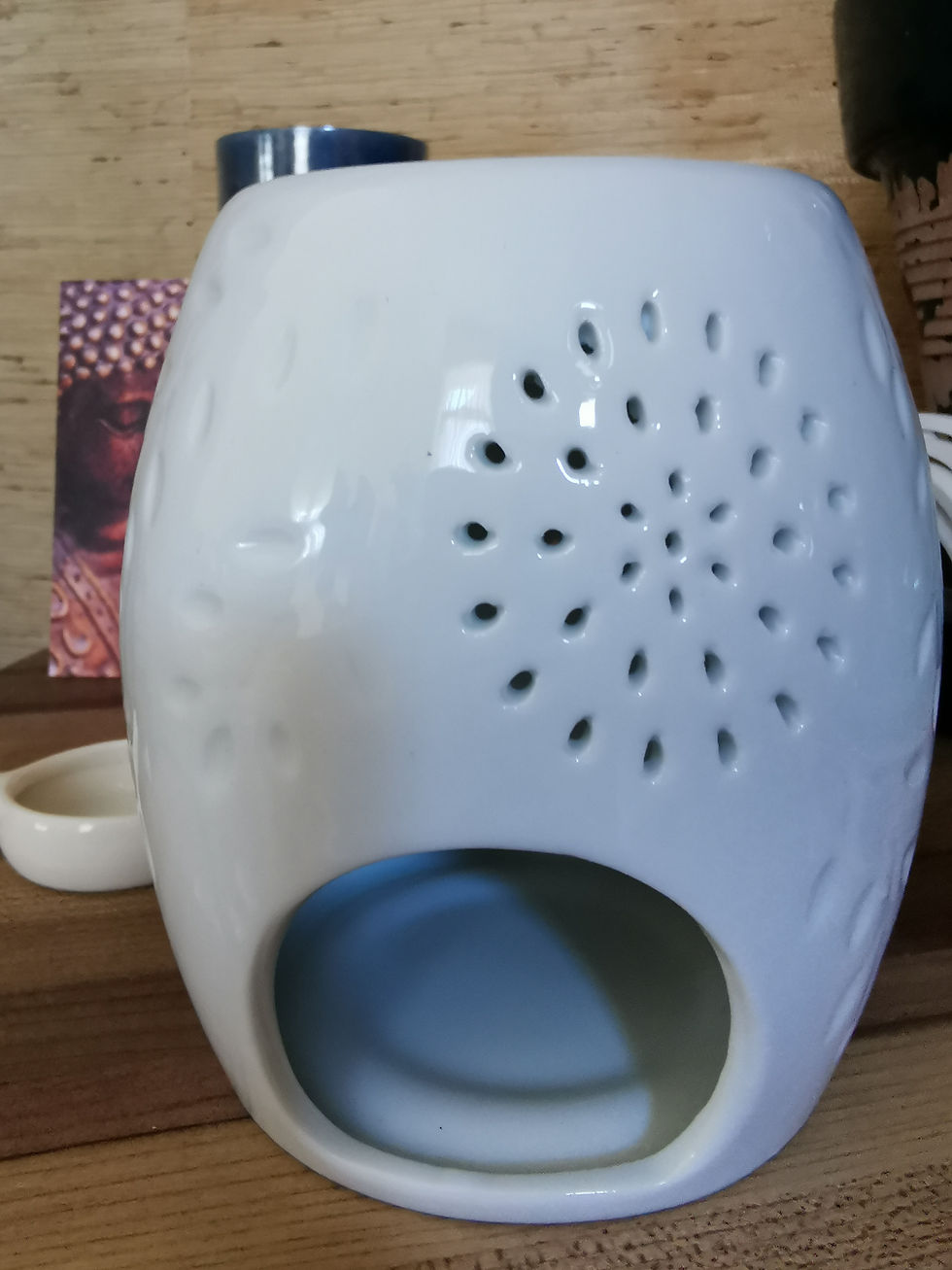 Miniature : Brûle parfums céramique allongé "Rosaces ajourées" (grand modèle)