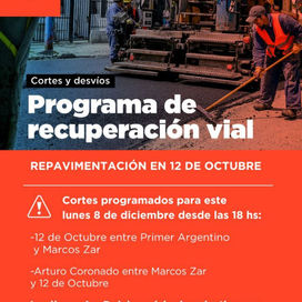 EL LUNES HABRÁ CORTES Y DESVÍOS DE TRÁNSITO EN LA CALLE 12 DE OCTUBRE