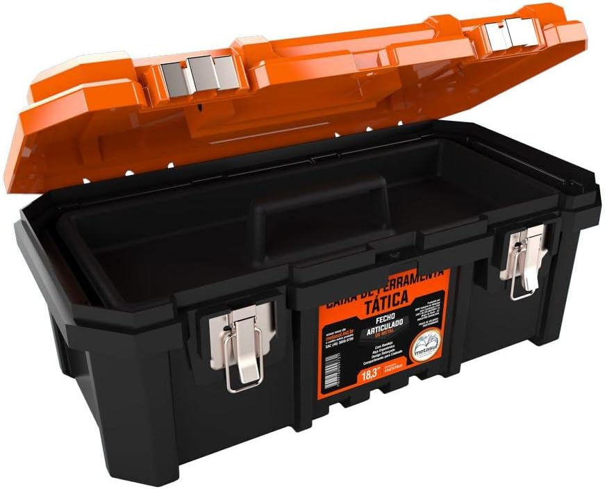 Caixa De Ferramentas Tática Lrja Com Fecho De Metal 18,3 Polegadas, METASUL