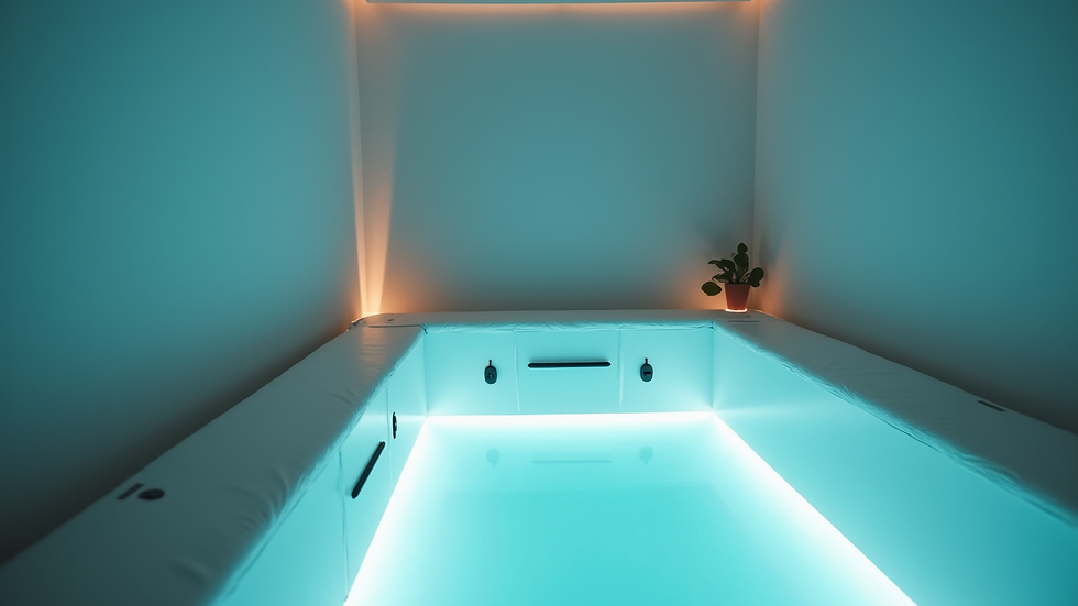 Eye-level view of a sleek sensory deprivation tank in a modern wellness center