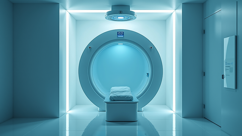 Eye-level view of a cryotherapy chamber in a wellness center