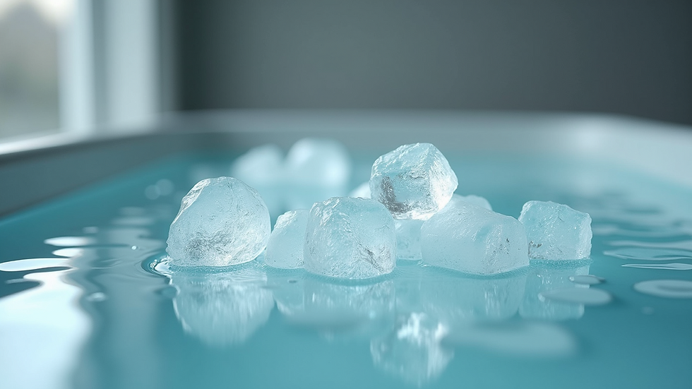 Close-up view of ice cubes melting in a cold bath tub ready for muscle recovery