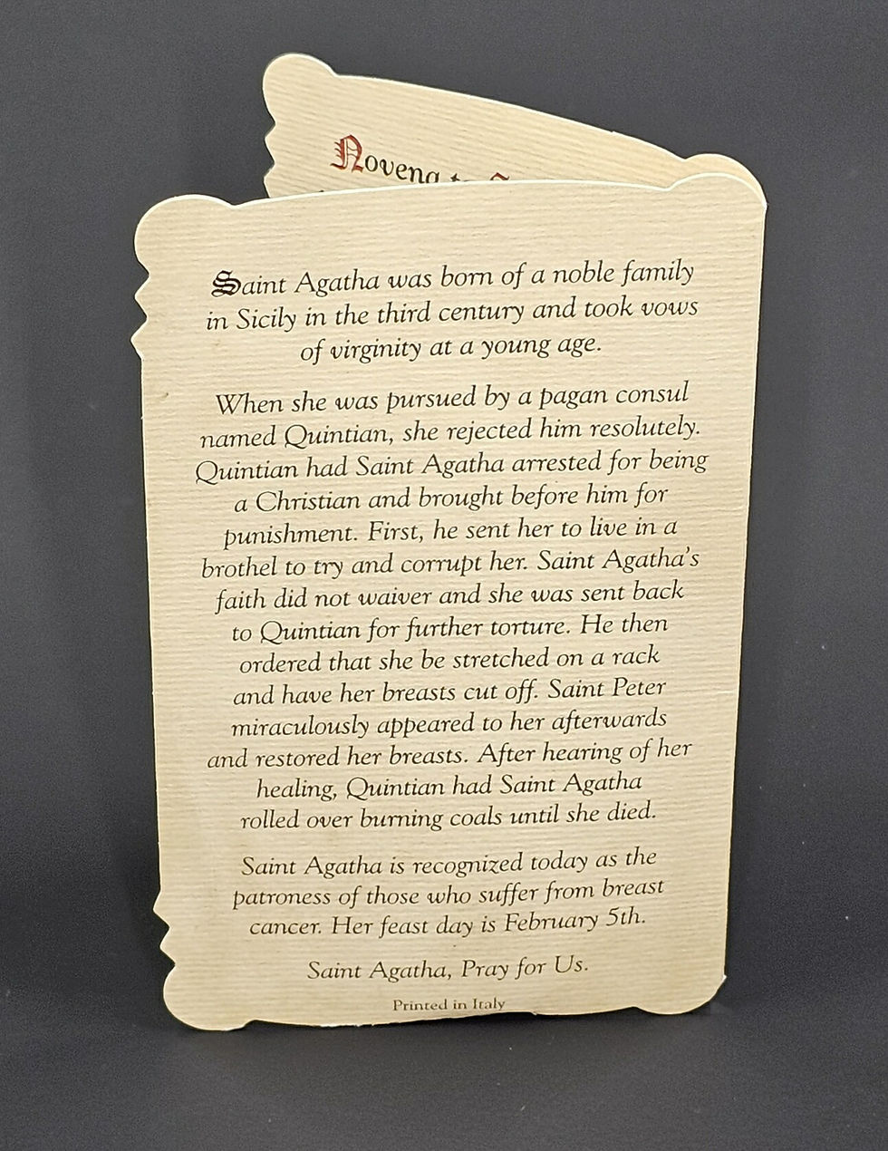 Miniatura: Saint Agatha (Patron Saint of Breast Cancer) Prayer Card & Medal