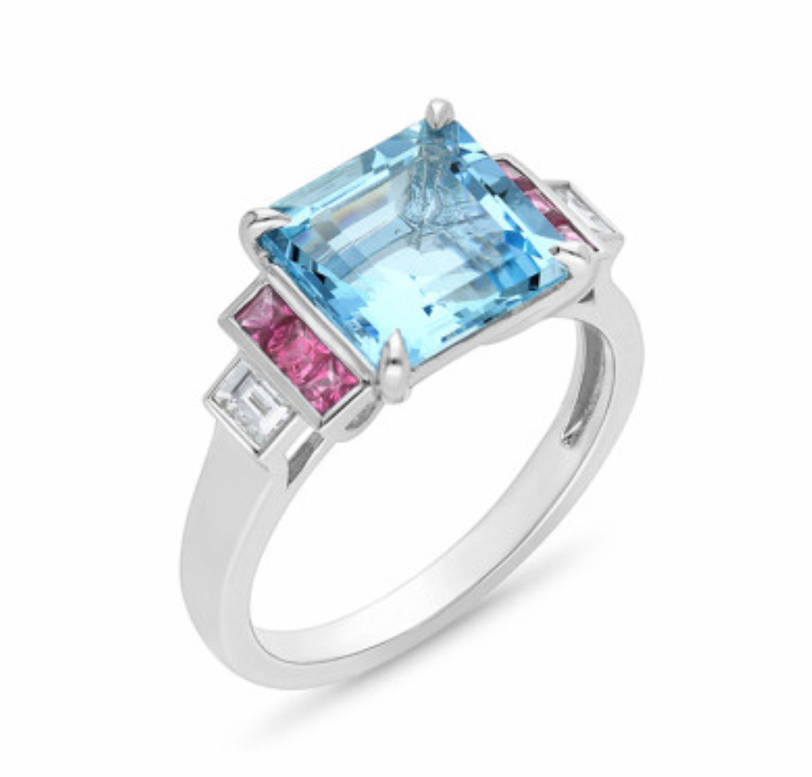 "Arriette" Aquamarine, Pink Sapphire & Diamond Ring