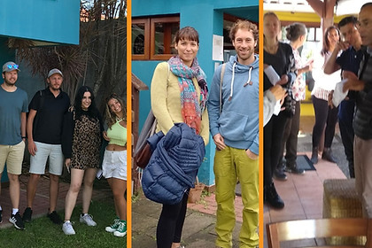 Students posing for pictures at school