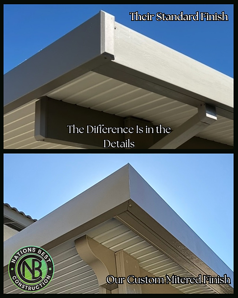 Precision mitered corner on a custom aluminum patio cover.