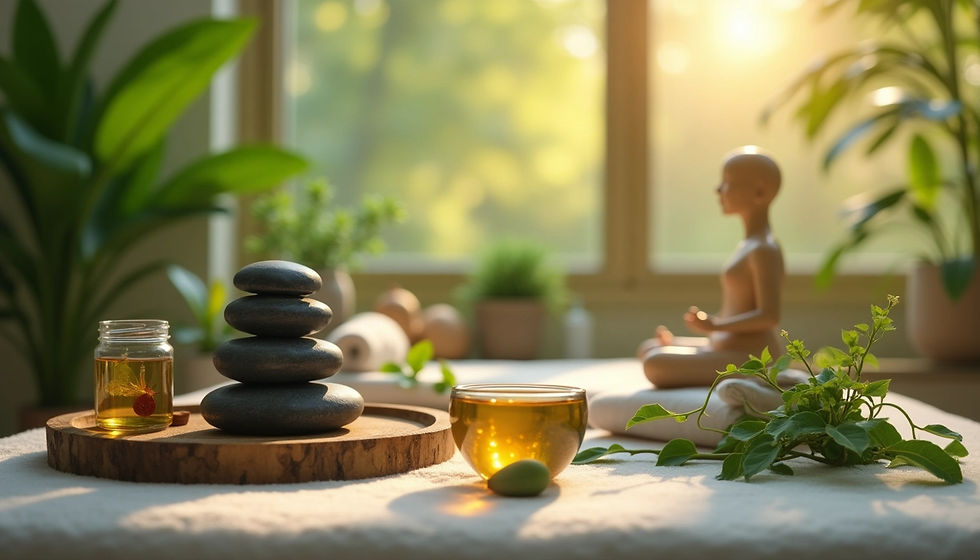 Uma cena que mostra diferentes terapias complementares, como acupuntura, fitoterapia, homeopatia e meditação, em um ambiente acolhedor e relaxante. Elementos visuais devem incluir plantas, agulhas de acupuntura e pessoas praticando meditação.