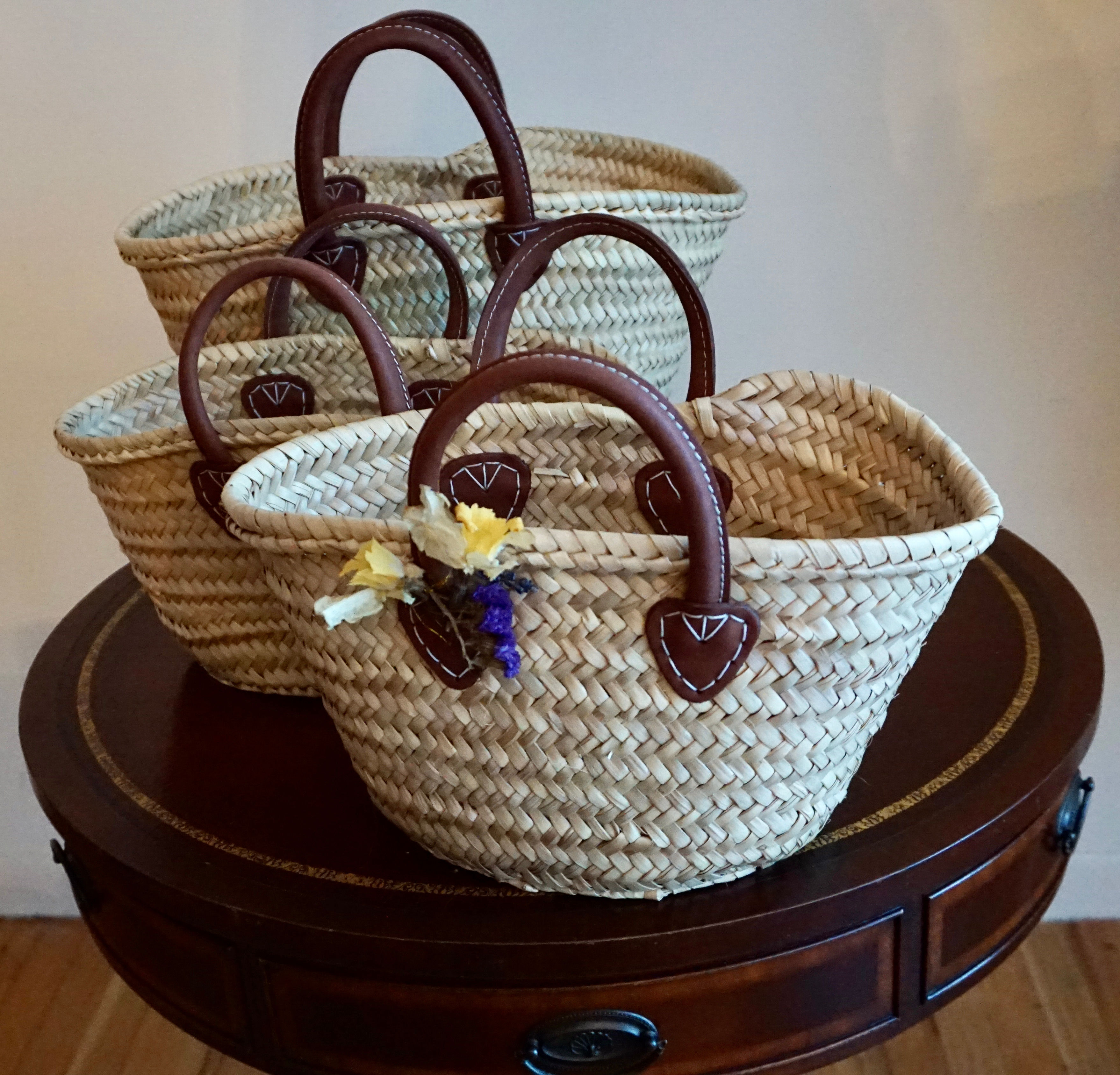 French Market Basket Short Brown Handle