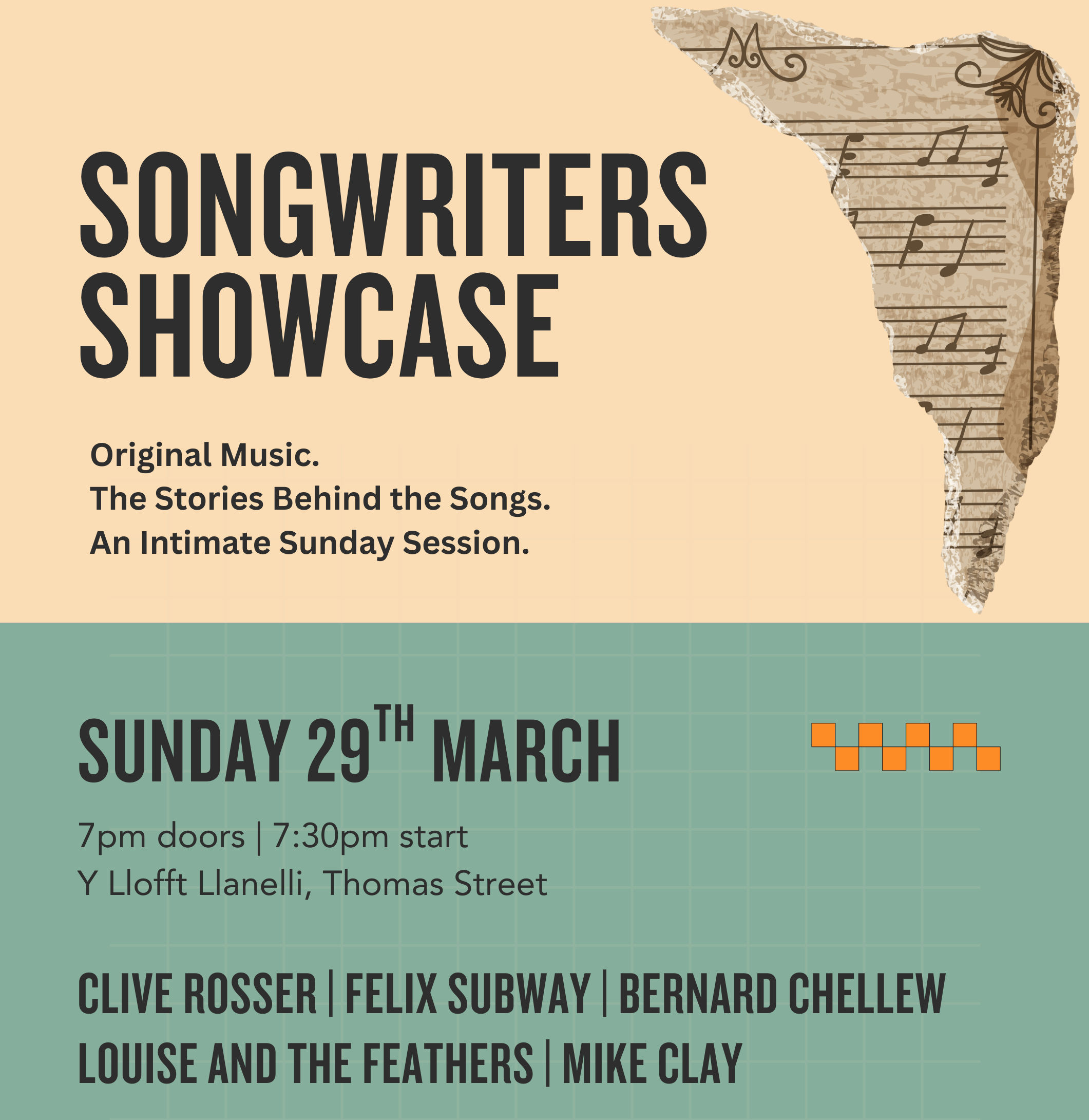 Songwriters Showcase | Sunday 29th March (Digital Ticket)