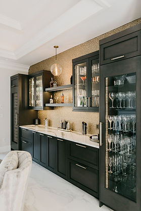 Custom bar space. Hampshire Door Style • Maple • Graystone Glaze Finish. Grabill.