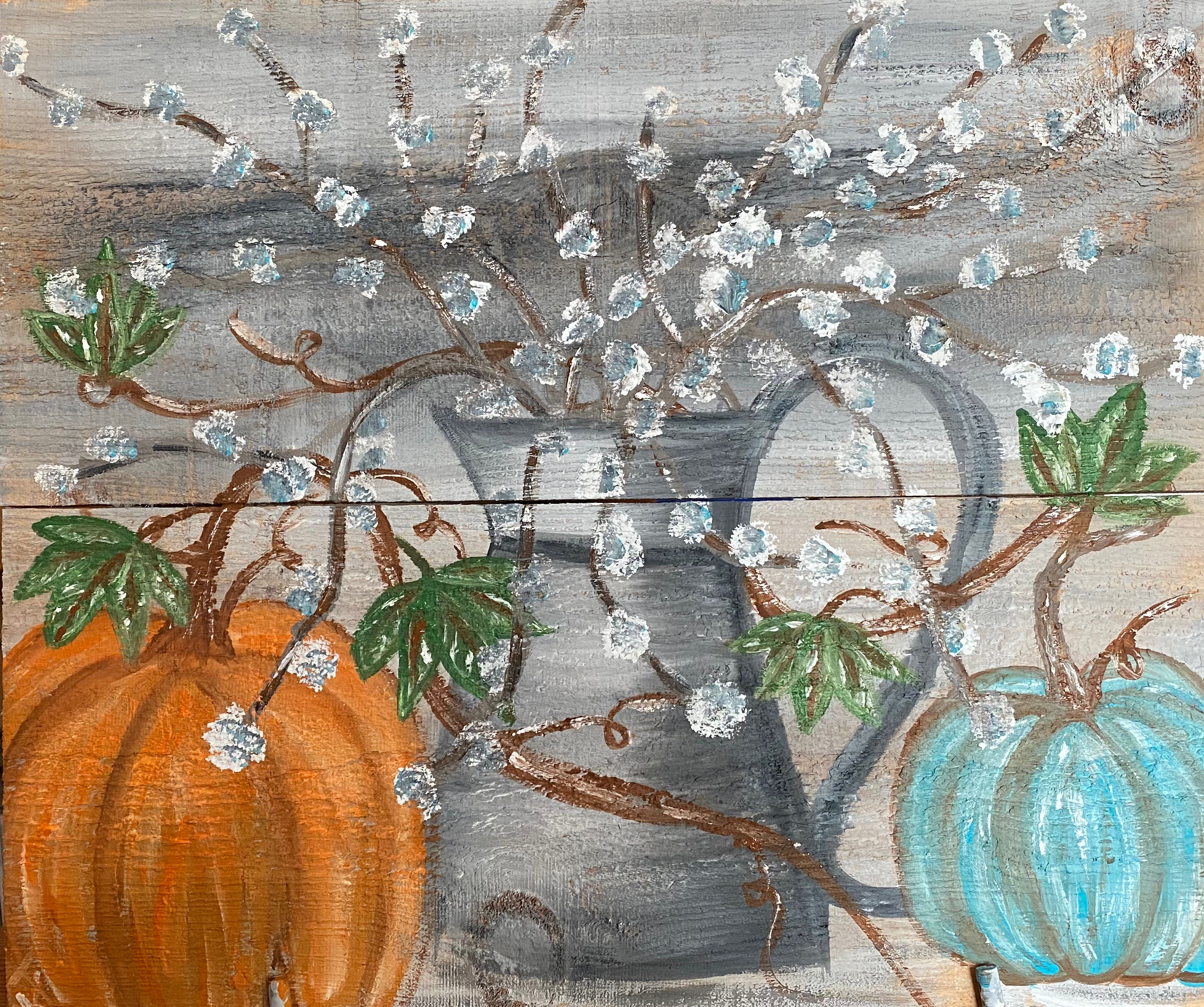 Pussy Willows and Pumpkins - fall, thanksgiving, holiday, Halloween, flower