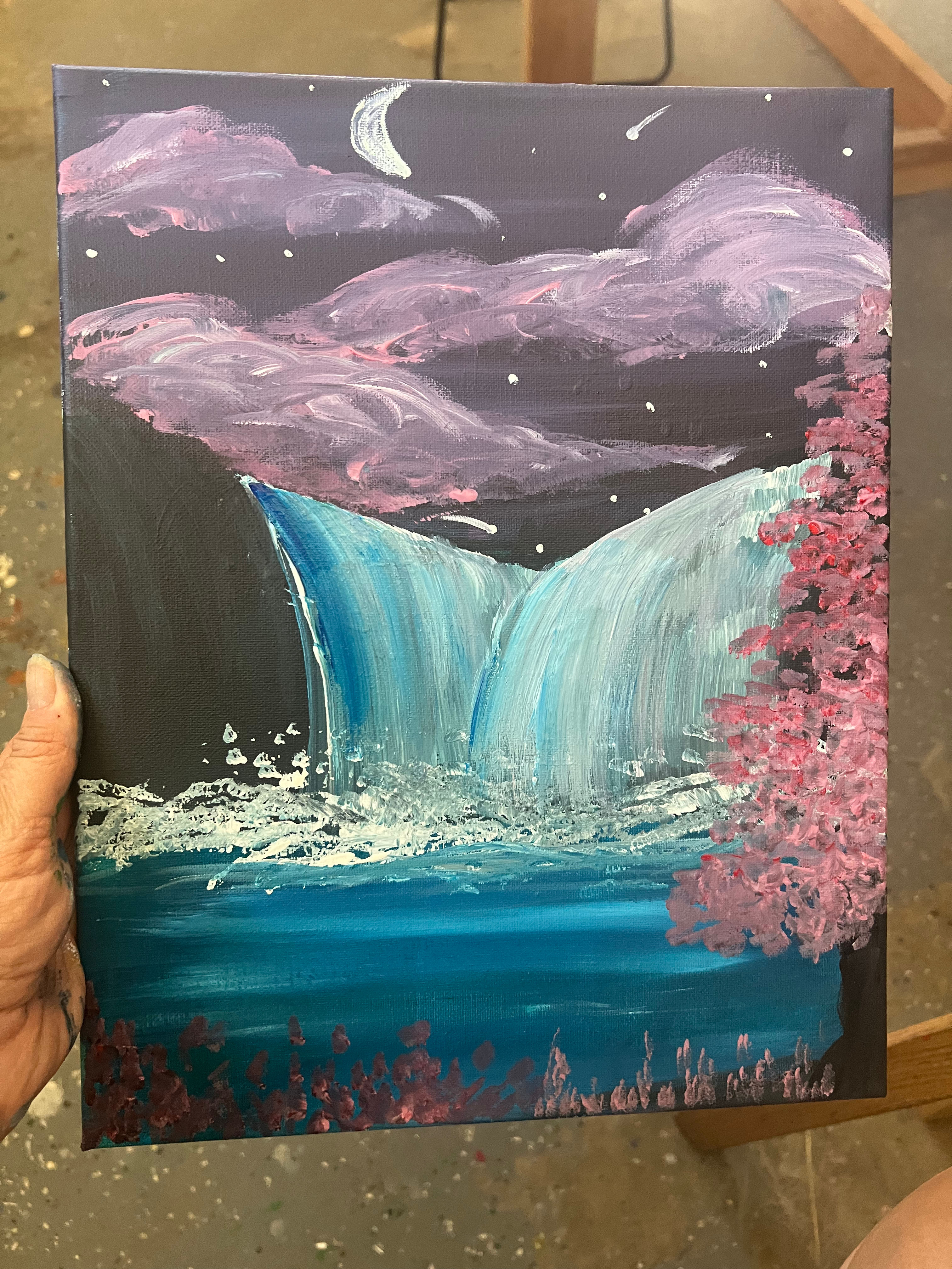 Night Sky over Waterfall- landscape, water, sky