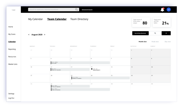 Team calendar mock-up