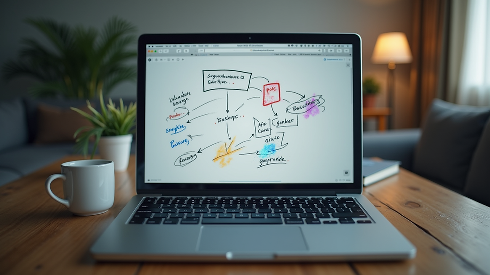 Eye-level view of a laptop screen showing a virtual brainstorming session