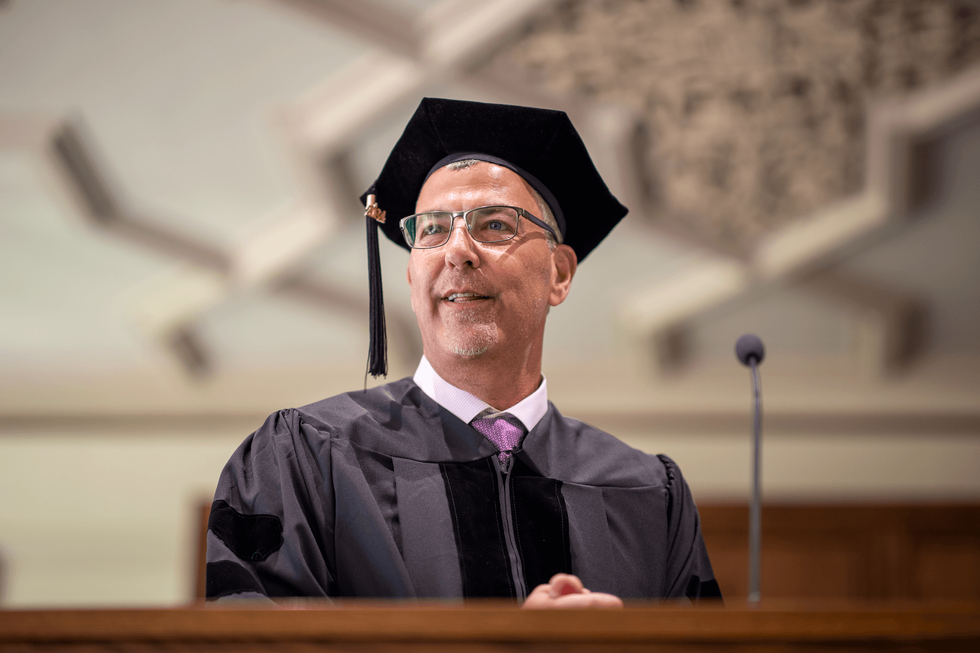 Valedictorian speaking at commencement