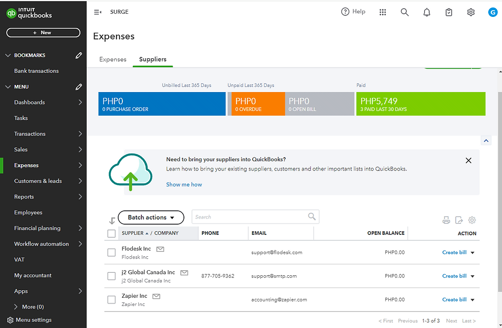 Quickbooks Suppliers
