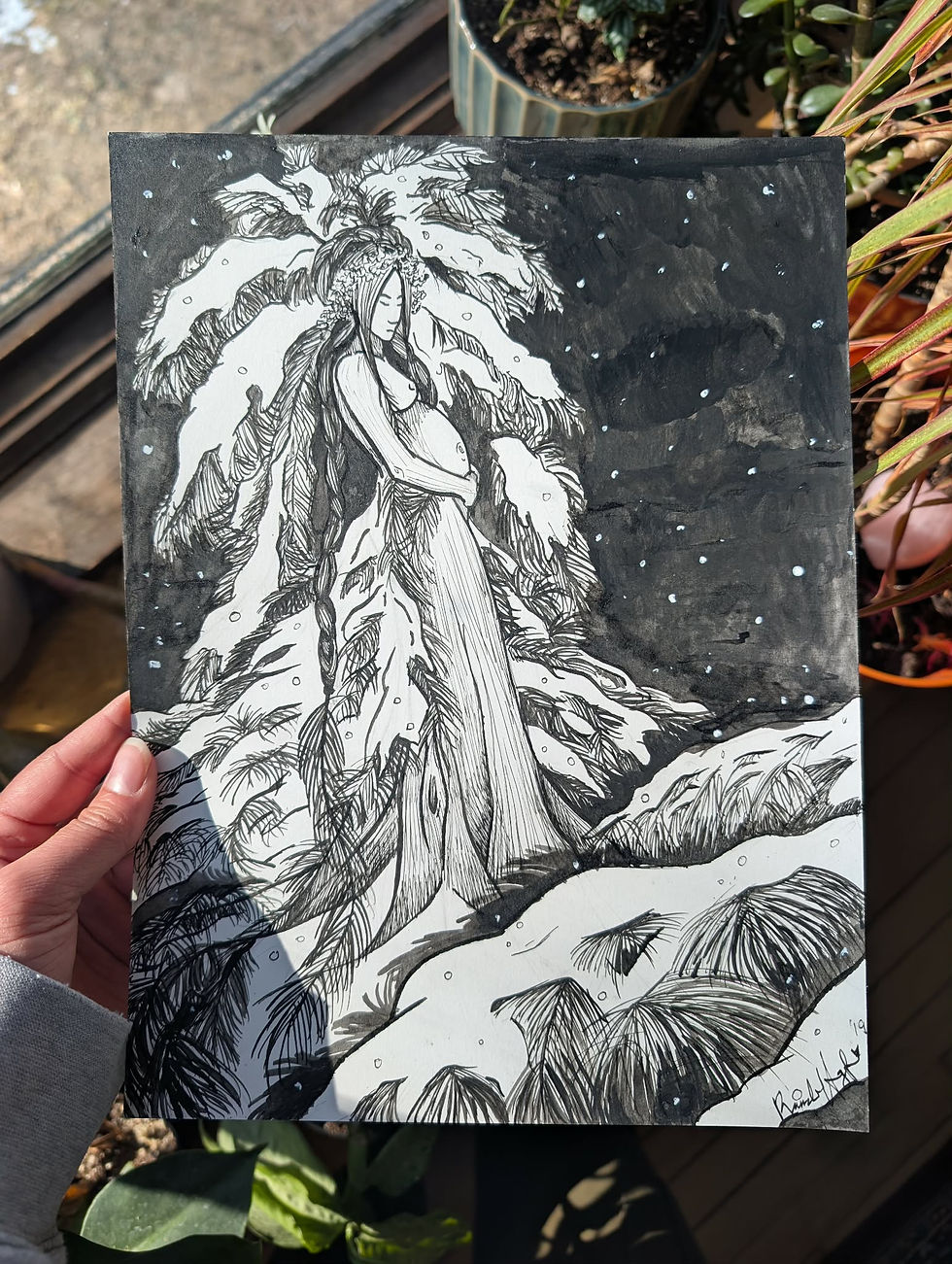 Thumbnail: "Winter Pine" 9"x12" Original Ink Drawing