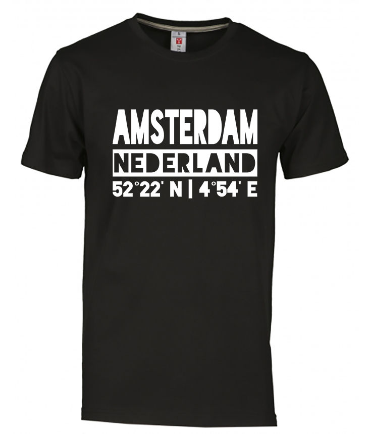 Thumbnail: T-shirt AMSTERDAM NL coördinaten Wit Heren